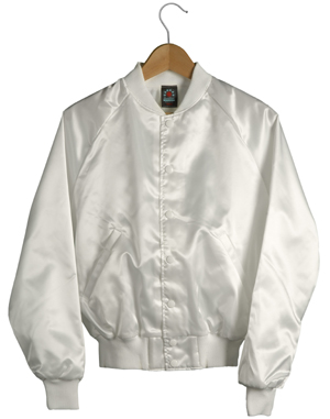 White Satin Baseball Jacket with Purple pockets and Knit lines